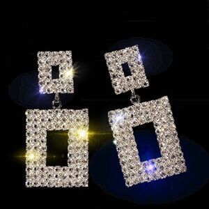 Oversized Earrings Rhinestones on Black Drop Earrings